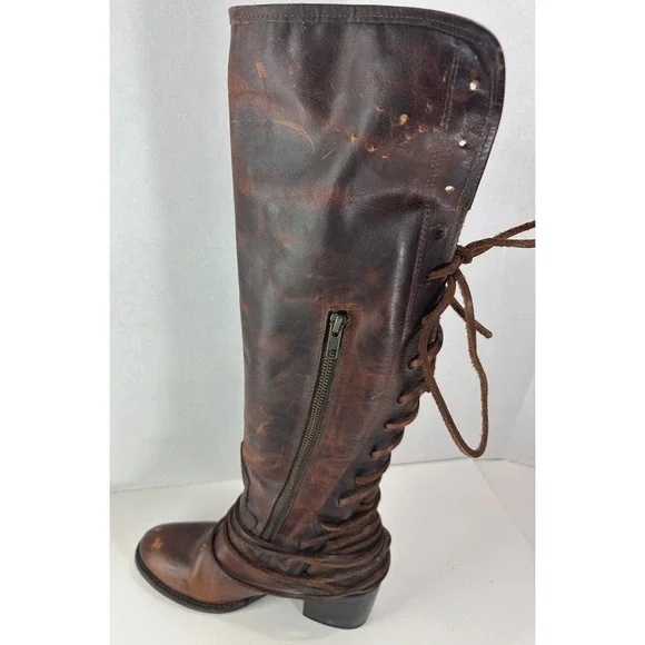 *Flawed Freebird Coal Boots Distressed Leather Tall Lace Up Western Festival 8 - Picture 8 of 16